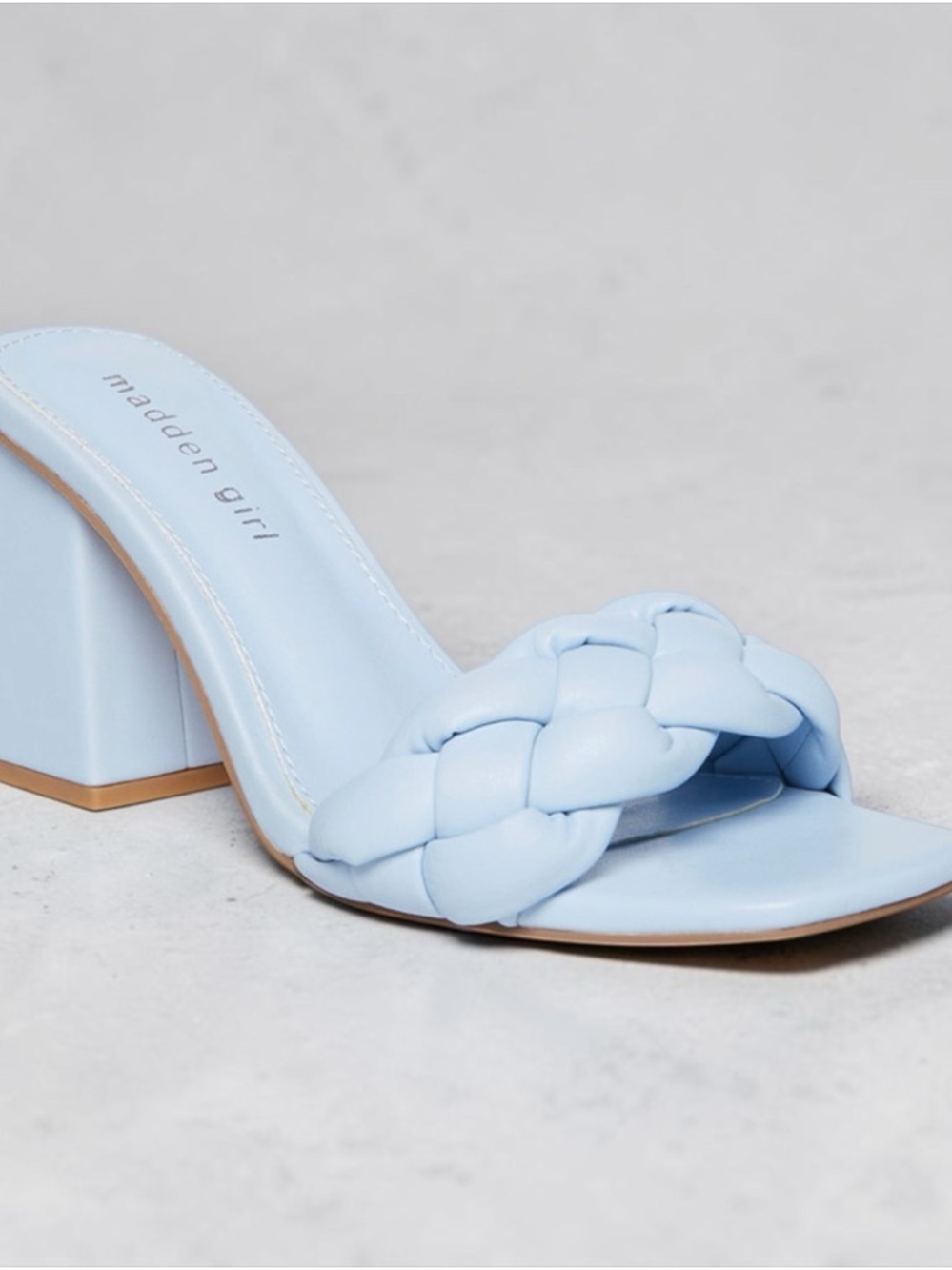 Madden Girl Pastel Blue Braided Block Heel Mule